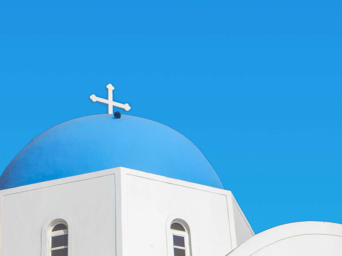 building blue and white painted church building dome