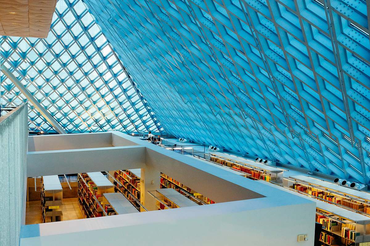 library blue glass roof interior design