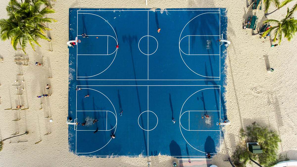 sand aerial photography of basketball court sport