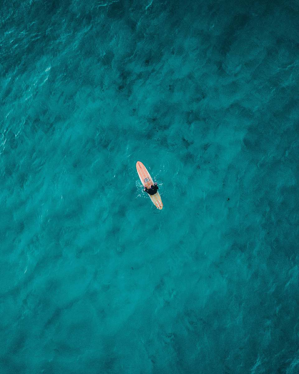 australia aerial photography of person on surfboard on sea bondi beach