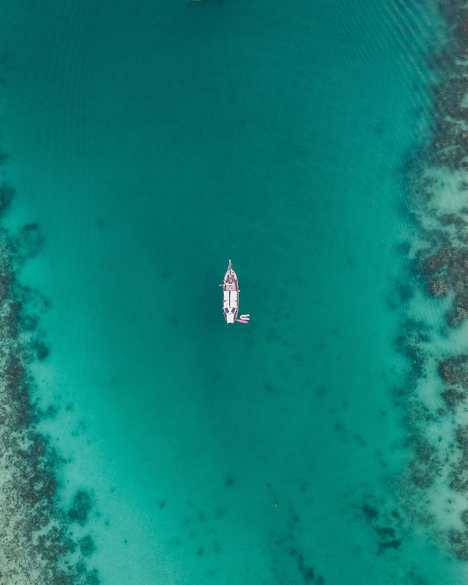 teal aerial view of boat on body of water at daytime thailand