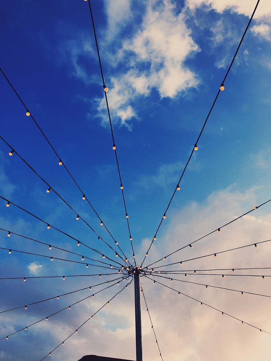 cable black and white string lights power lines