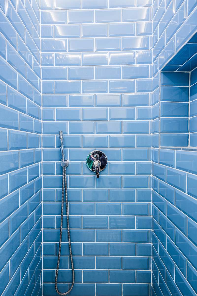 room blue wall bricks indoors