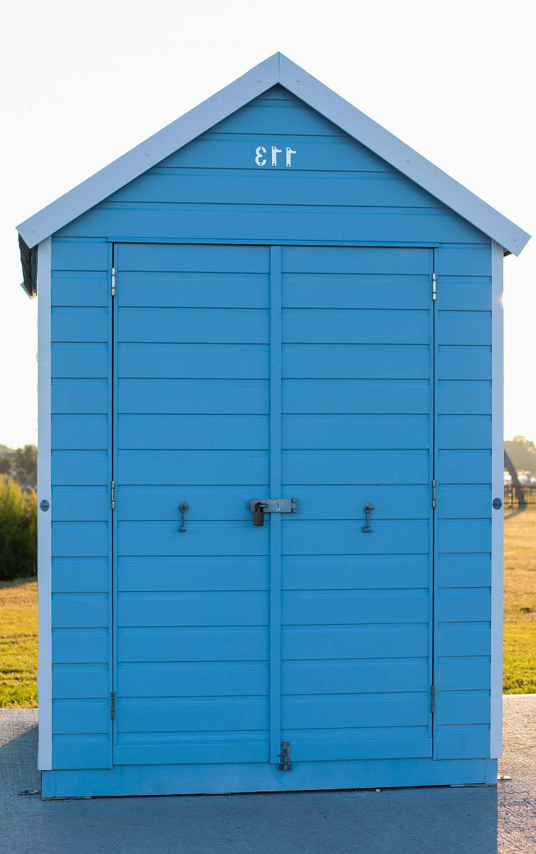 nature blue wooden tool shed outdoors