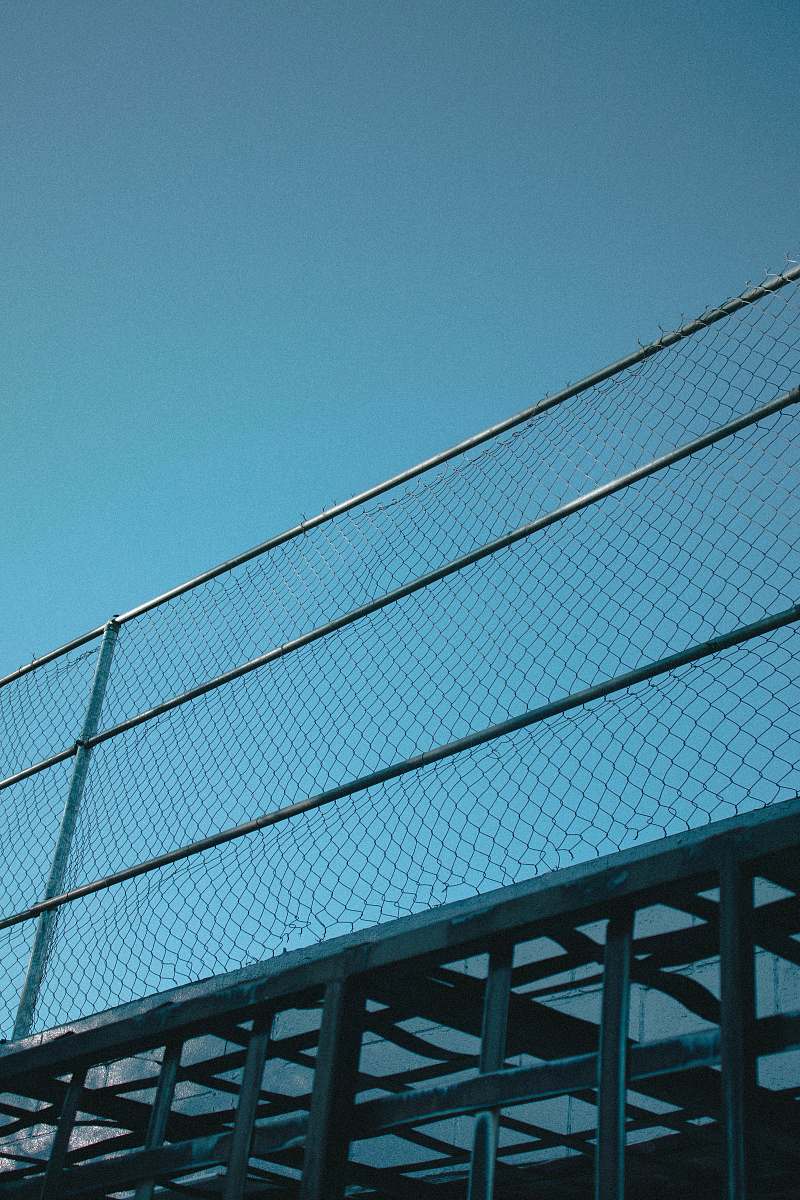 teal grey metal railings chain