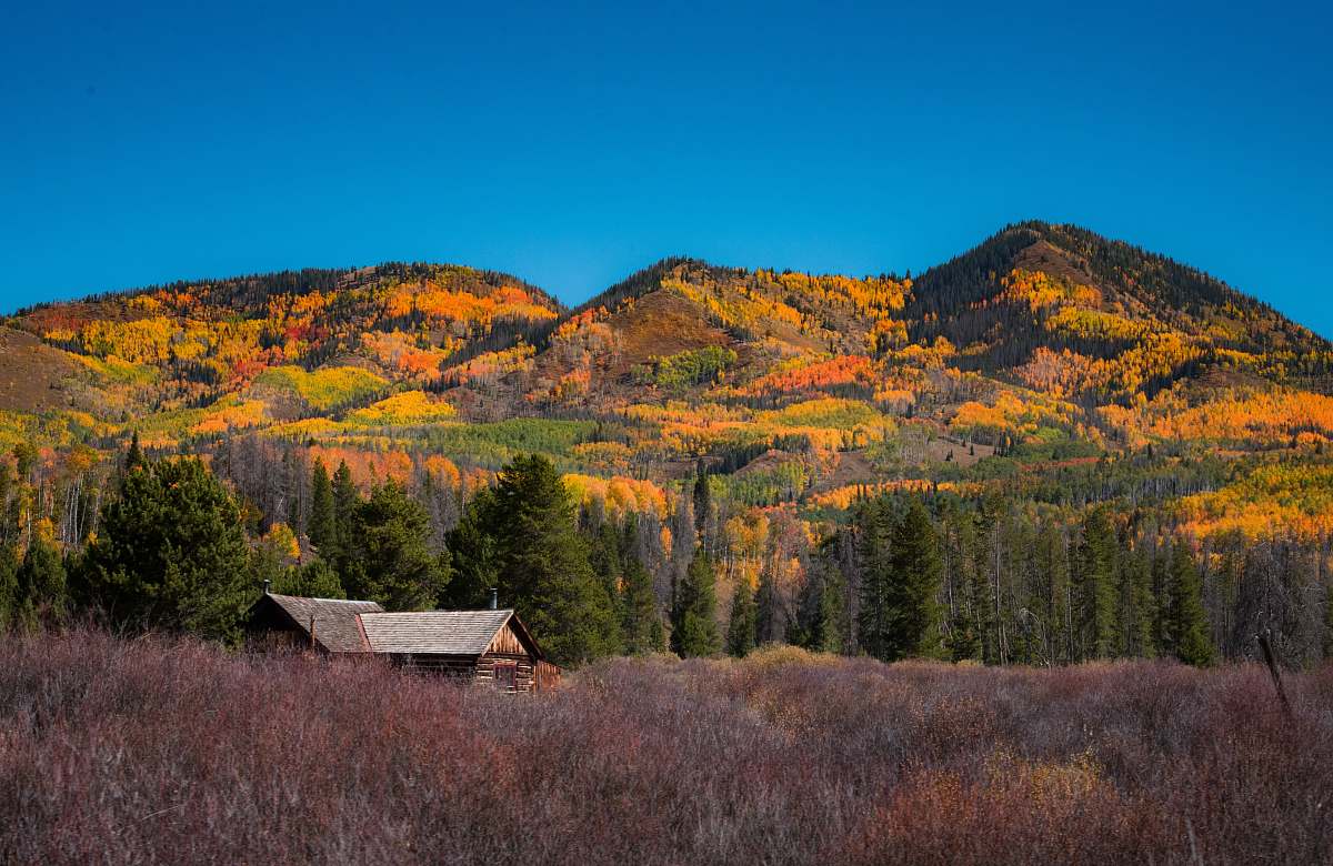house photo of brown wooden house beside mountain field