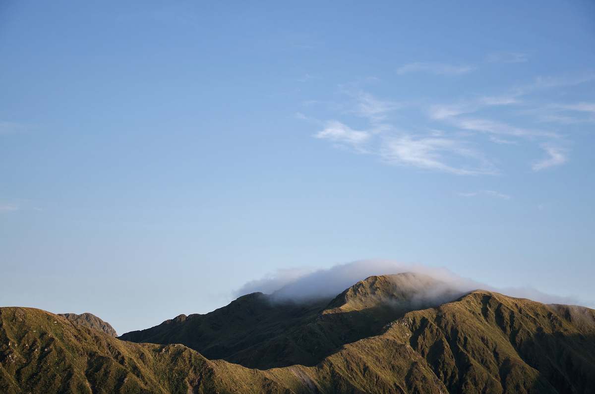nature photo of gray hills sky