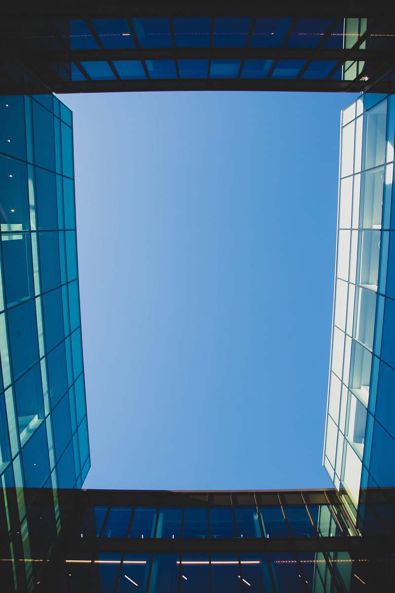 blue curtain glass wall building office building