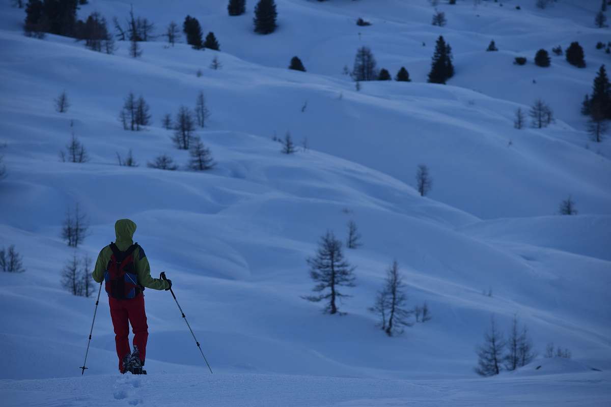 person man walks with ski poles at snowfield human