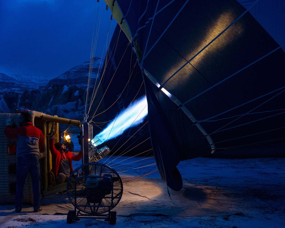 turkey two men fixing hot air balloon human