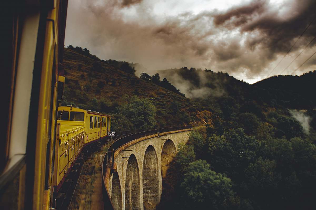 train green trees bridge