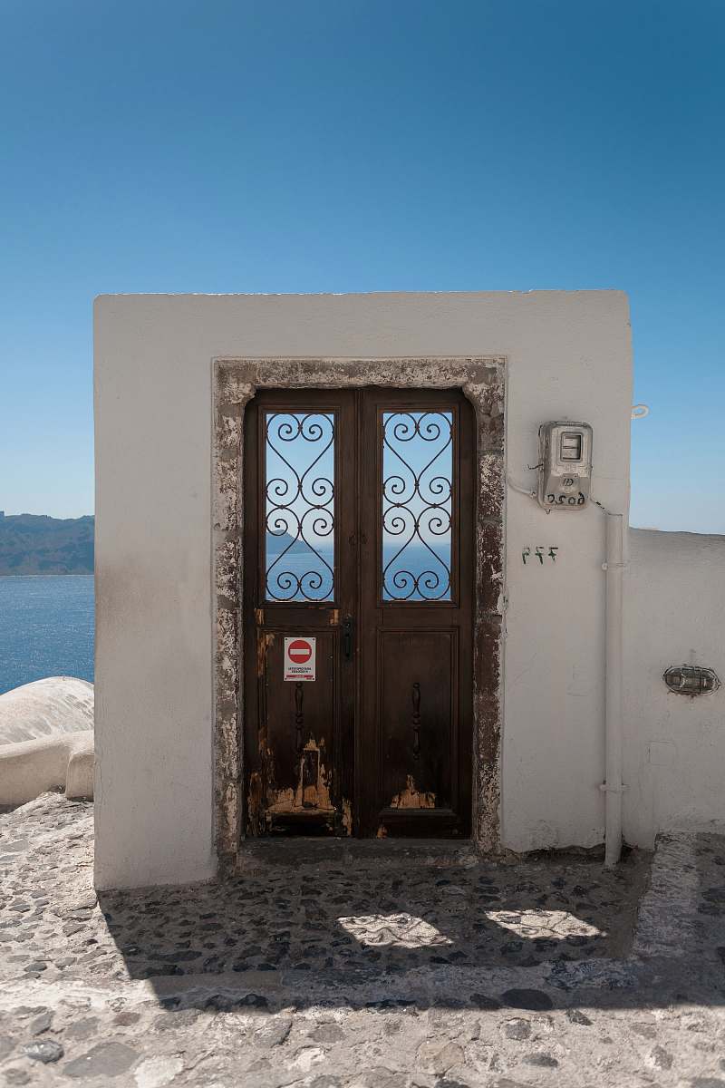 Architecture Closed Brown Door Facing Body Of Water Thera Image Free Photo