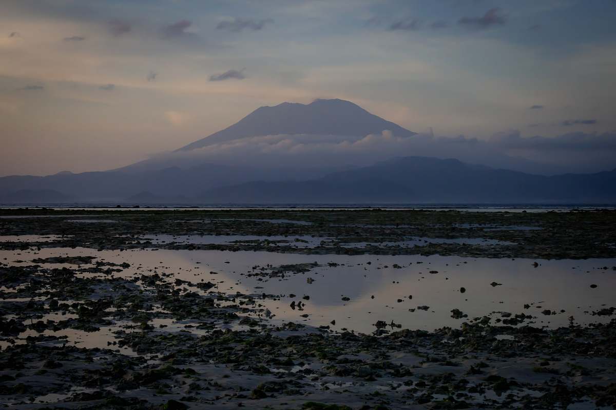 indonesia white cloud covering mountain mount agung