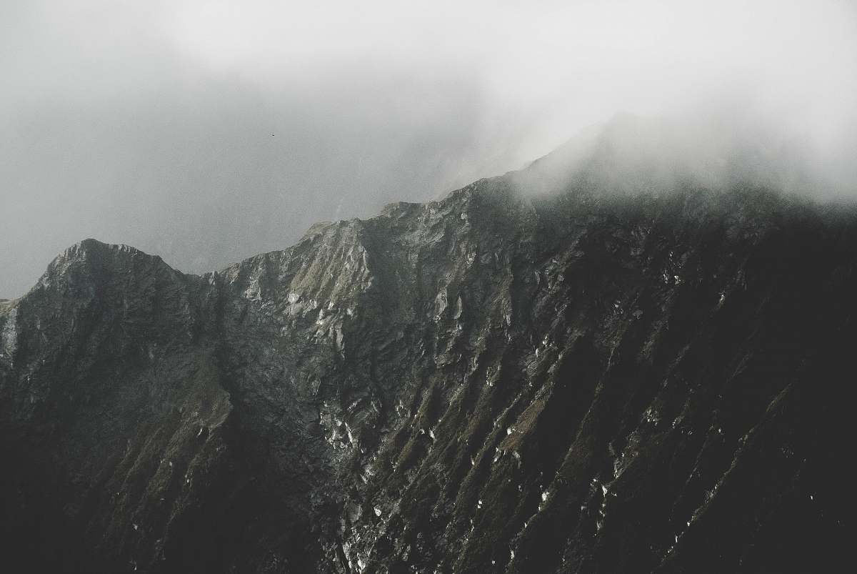 grey aerial view of mountain new zealand
