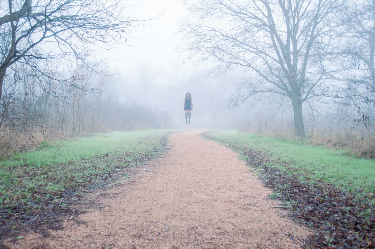 fog woman standing on focus photography weather