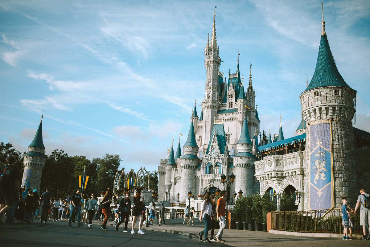 human people visiting Disneyland architecture