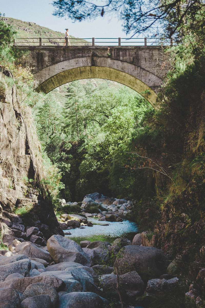 water person walking on bridge portugal