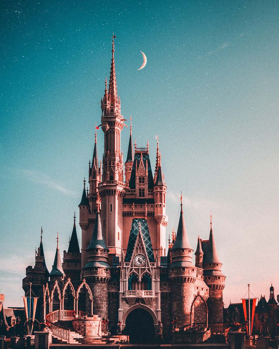 architecture blue and beige Disneyland castle spire