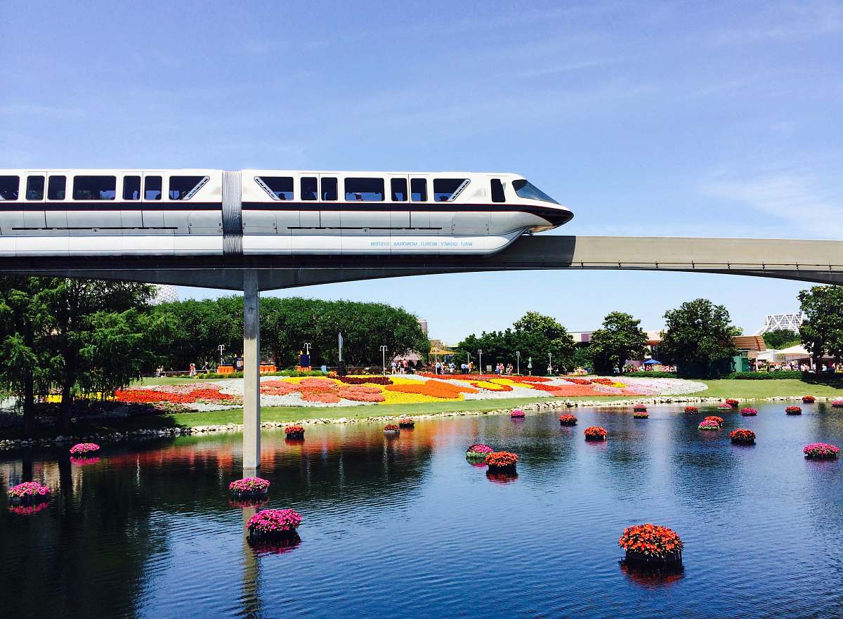 monorail white train and bridge rail