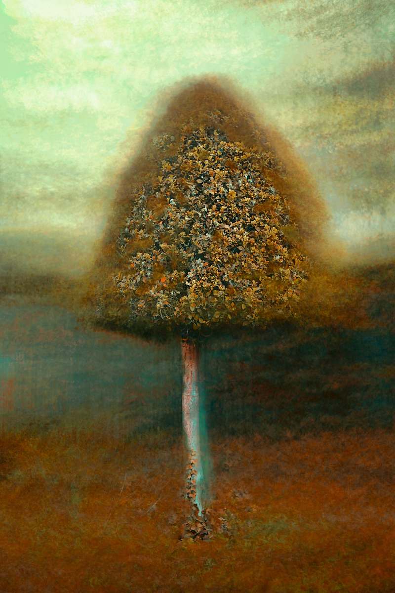 fountain brown and green abstract painting vegetation
