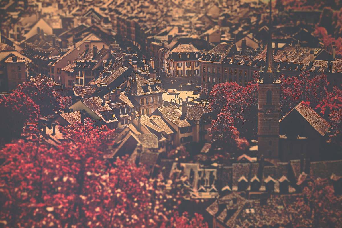 landscape top view of houses at the city bern