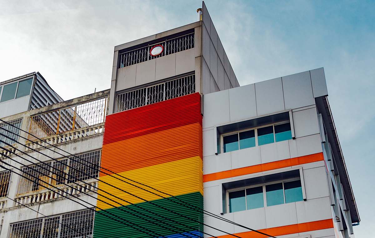 handrail multicolored concrete building building