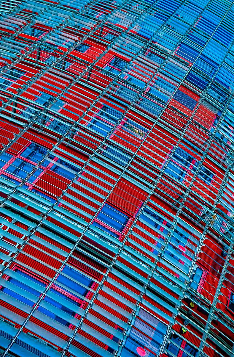 spain red and clear glass building illustration agbar tower