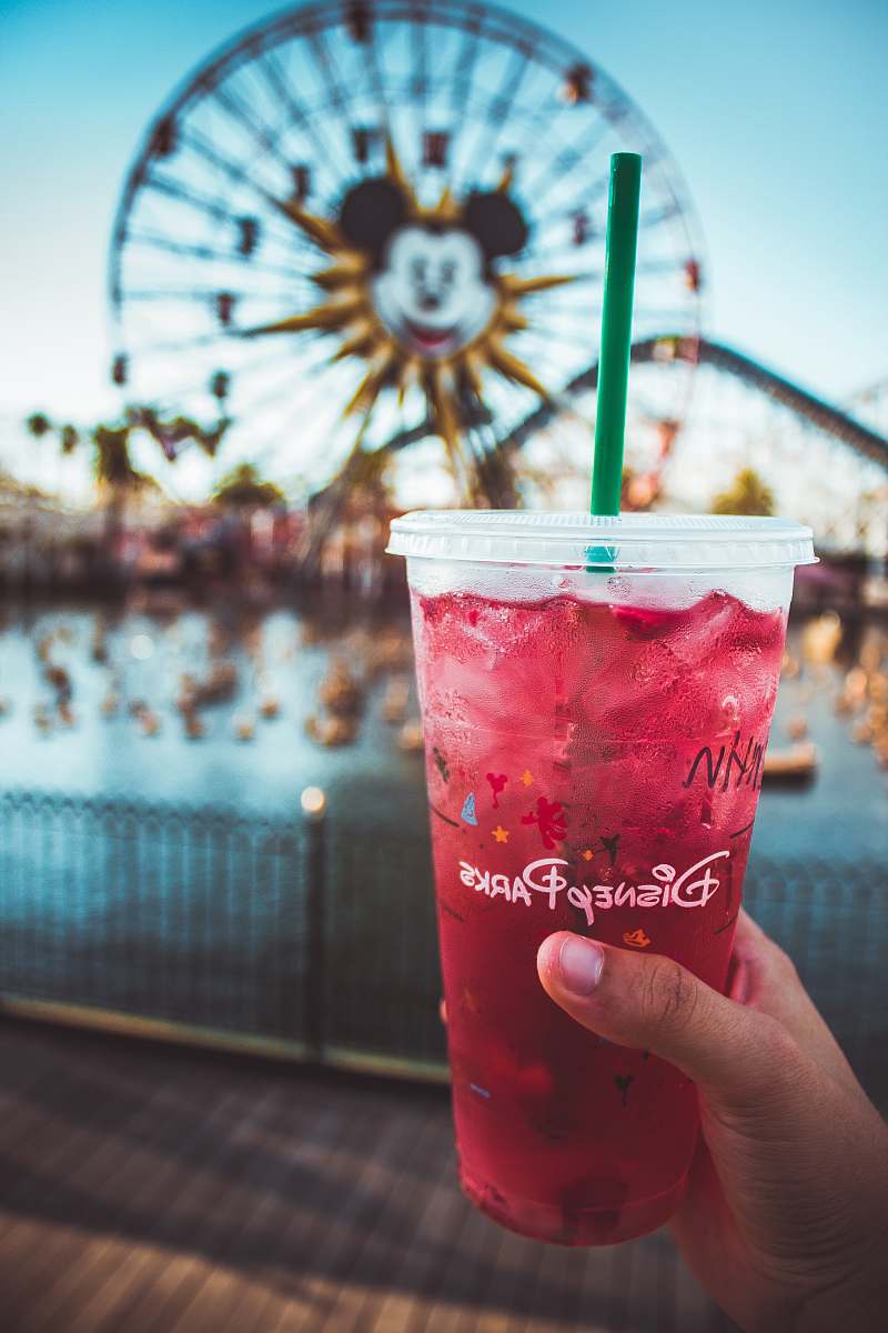 drink pink Disney Paris drink with green straw person