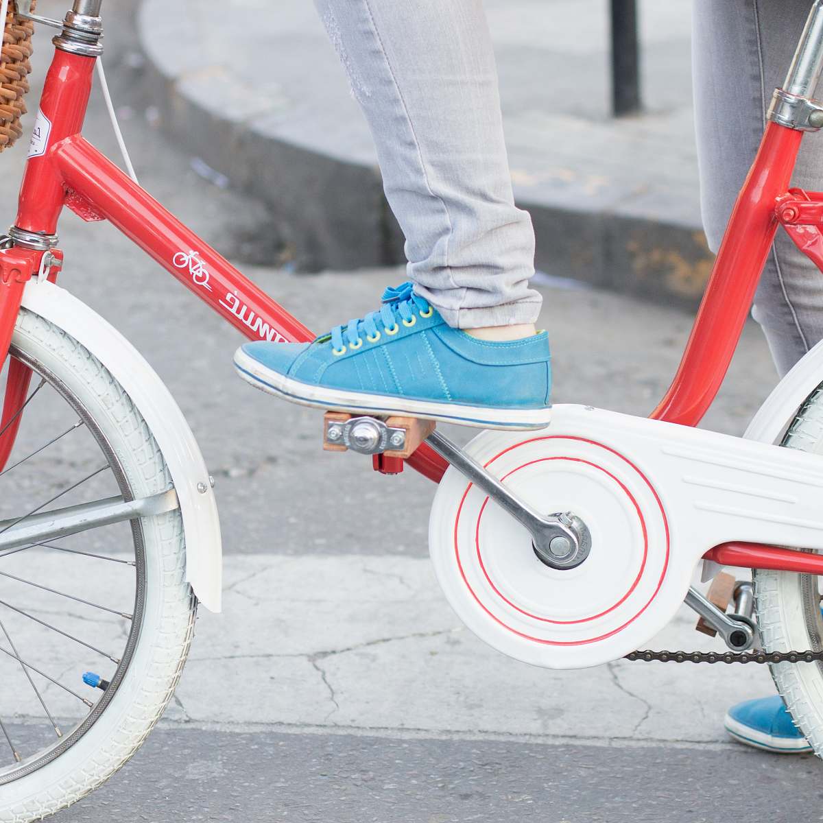 bicycle person riding red and white dutch bike salta