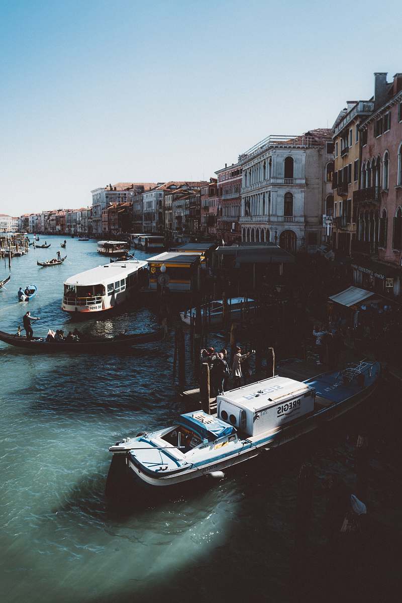 venice aerial view photography of motorboats near establishments italy