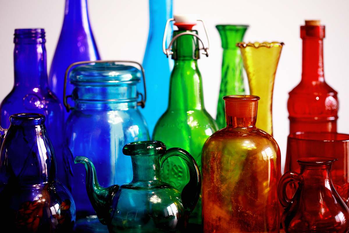 pottery multicolored glass bottles vase