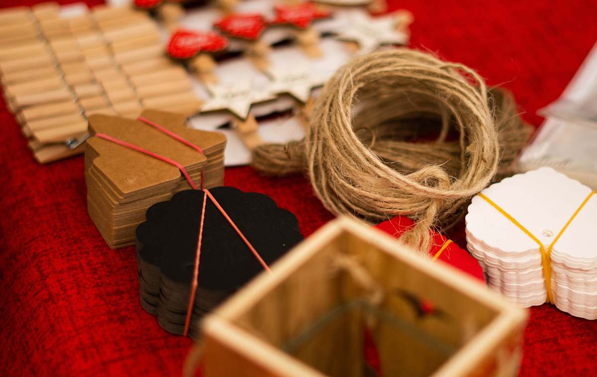 legnano assorted art crafts on red textile italy