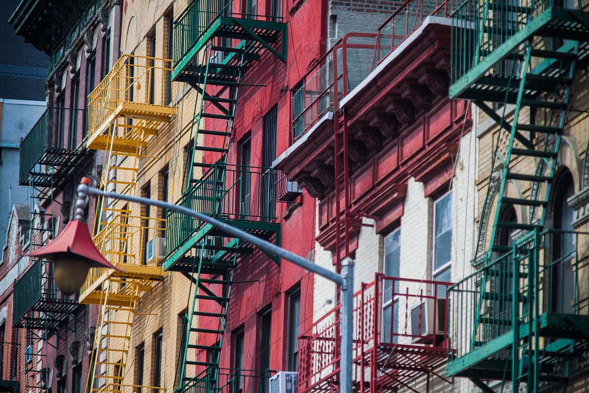 balcony painted buildings and staircases stair