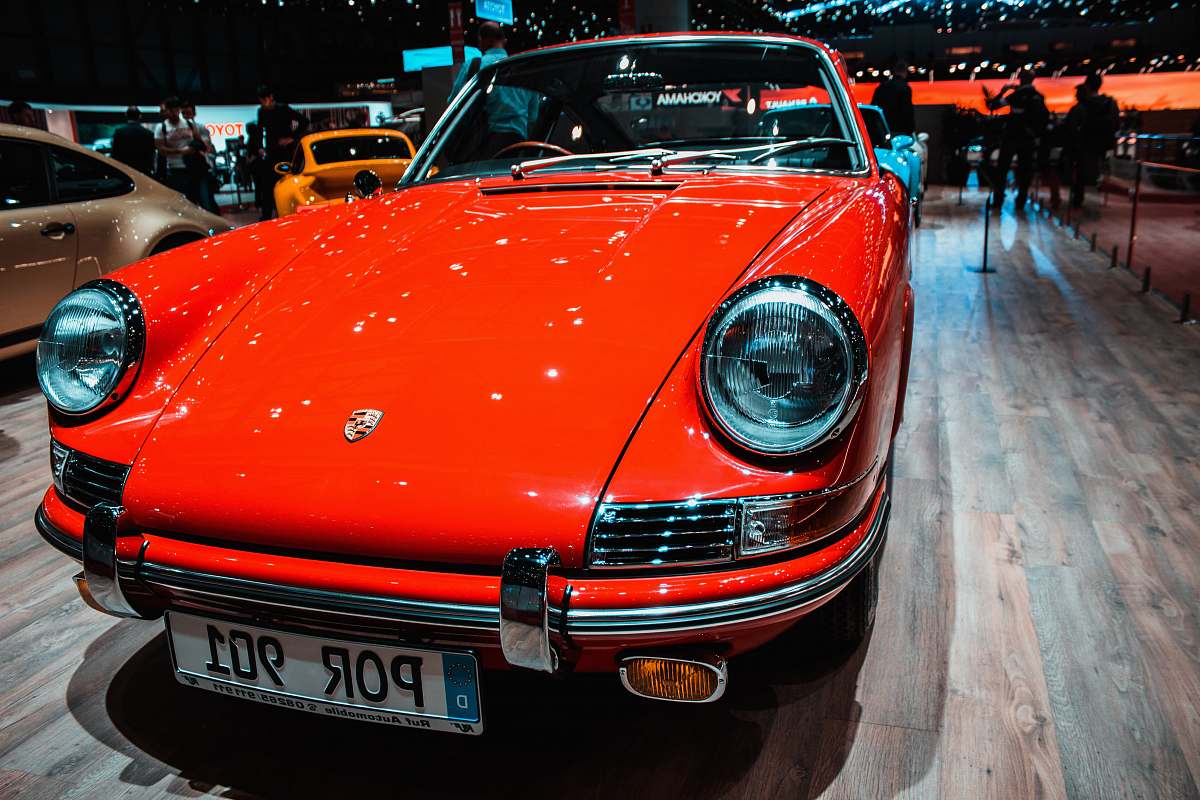 automobile classic red Porsche car transportation