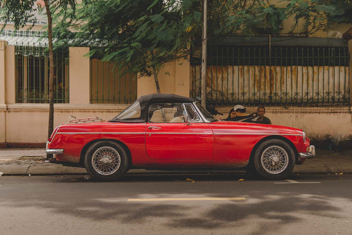 automobile red convertible coupe transportation
