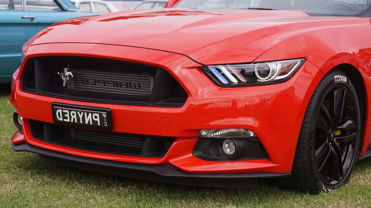 automobile red Ford Mustang transportation