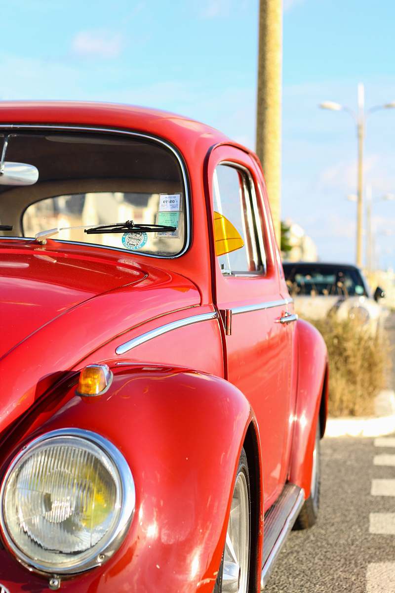 vehicle red Volkswagen Beetle automobile