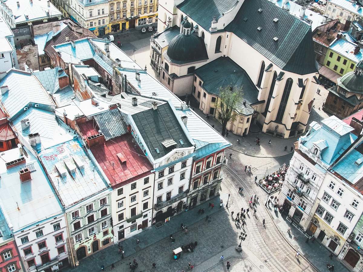 Lviv Aerial Photography Of Buildings Aerial View Image Free Photo