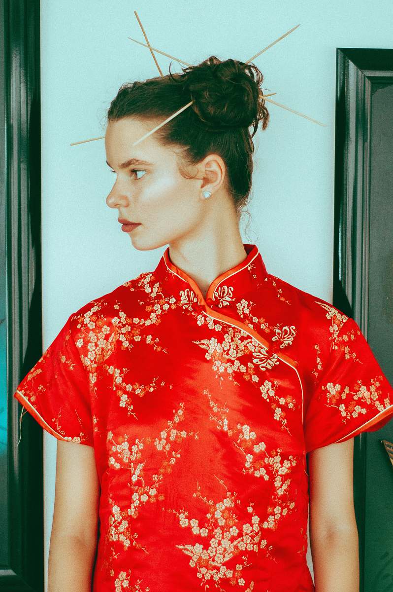 apparel woman wearing red shirt human