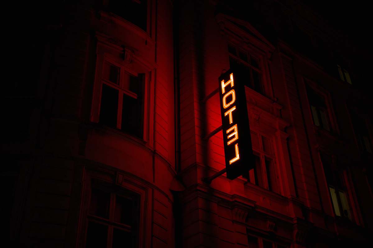 denmark red hotel signage light