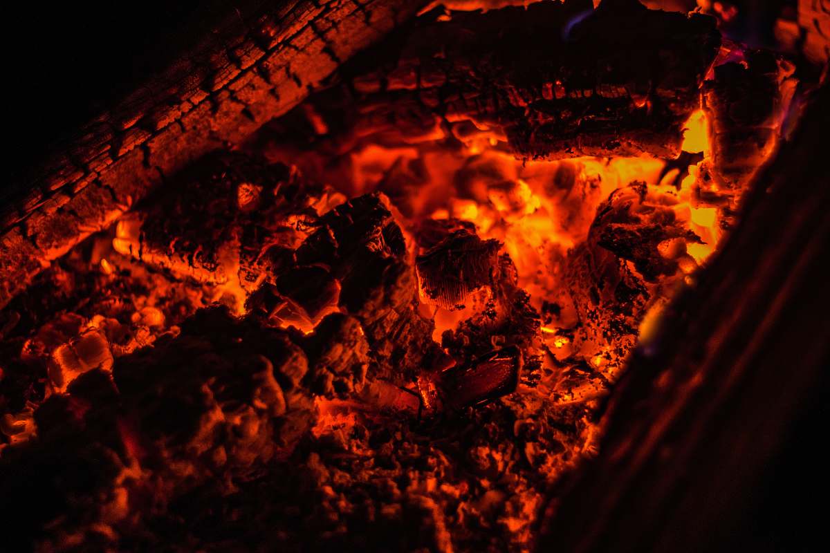 outdoors closeup photo of burning coal flame