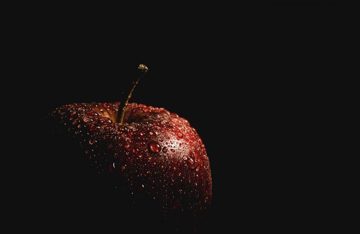 flora droplet of water on honeycrisp apple cherry