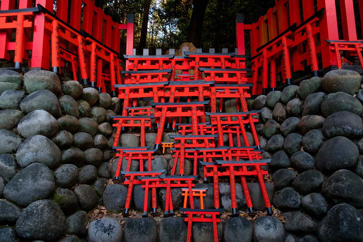 temple low-angle photography of red stair kyoto