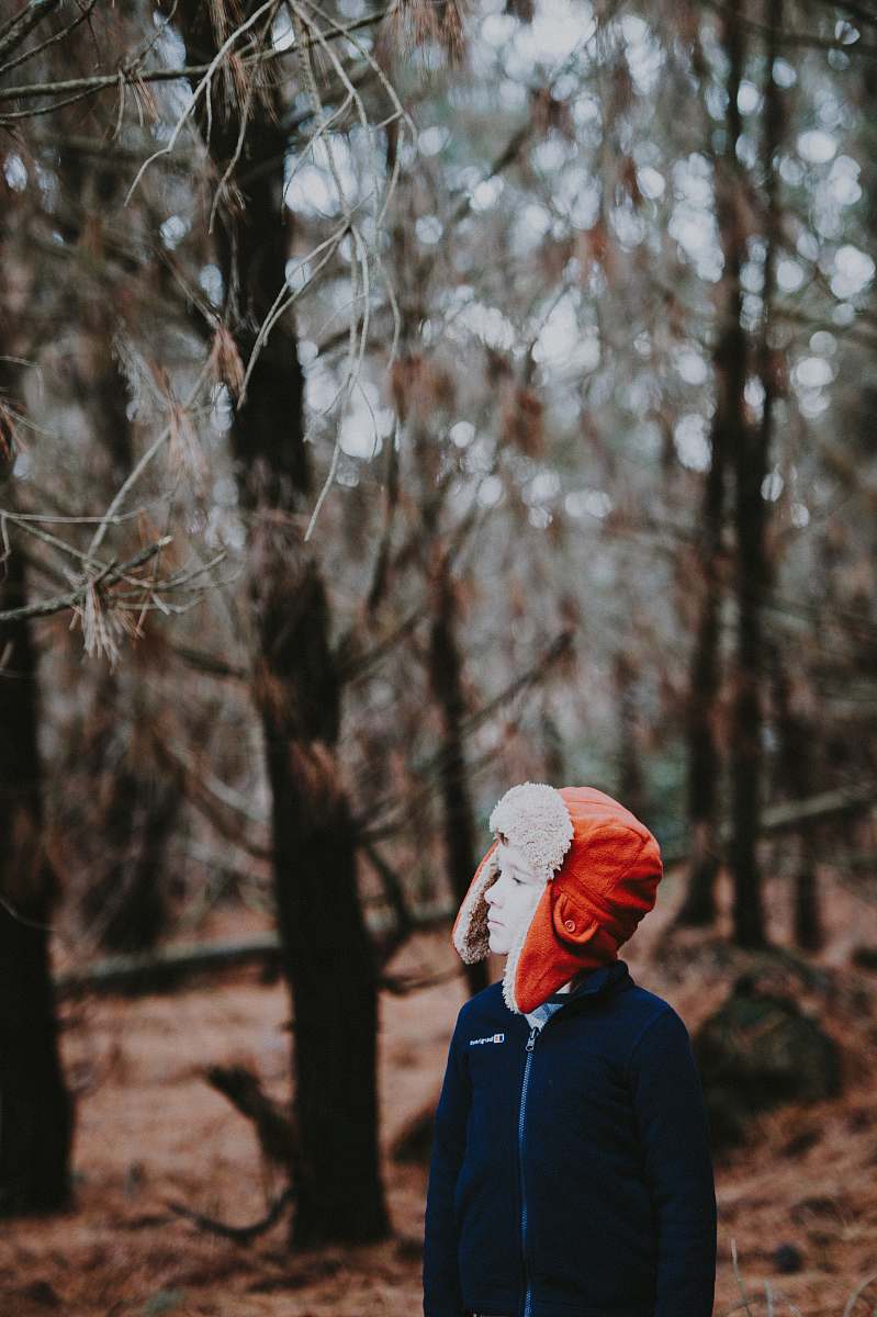 person person standing in middle of forest in shallow focus photography hat