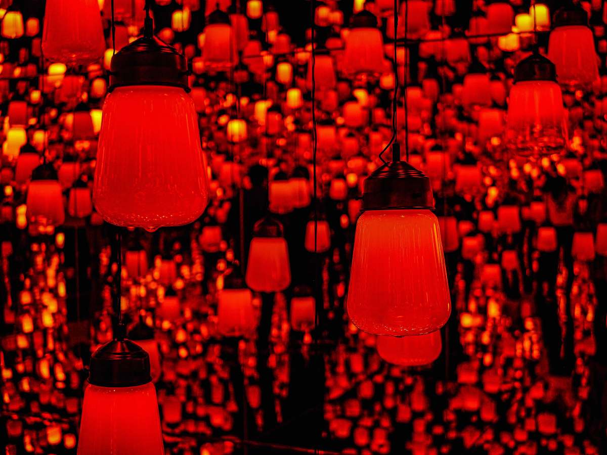 lampshade red pendant lamps mori building digital art museum: epson teamlab borderless