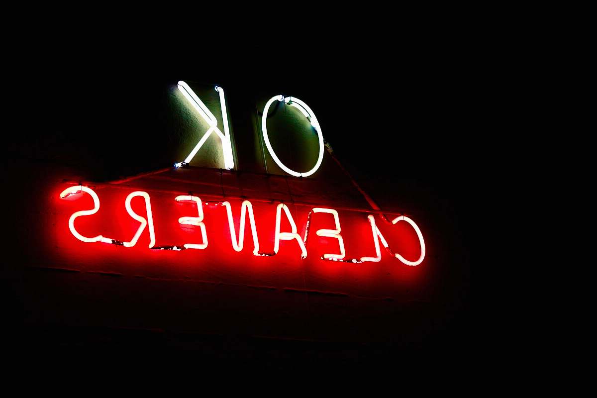 neon OK Cleaners neon signage red