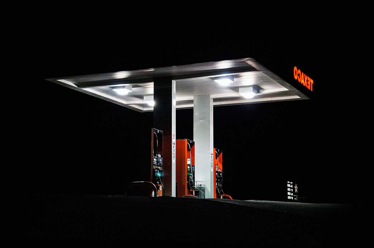 gas Texaco gas station at night texaco