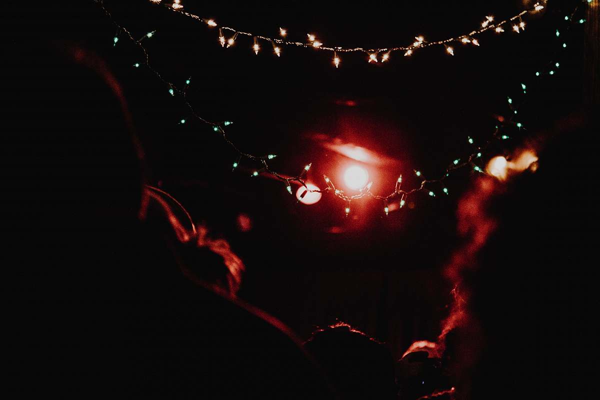 night white string lights turned on at nighttime music
