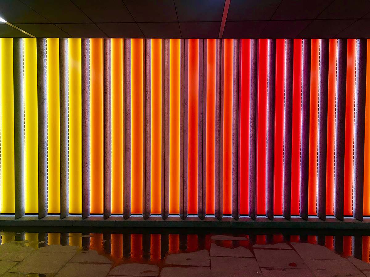 spectrum red and yellow LED wall 9th floor