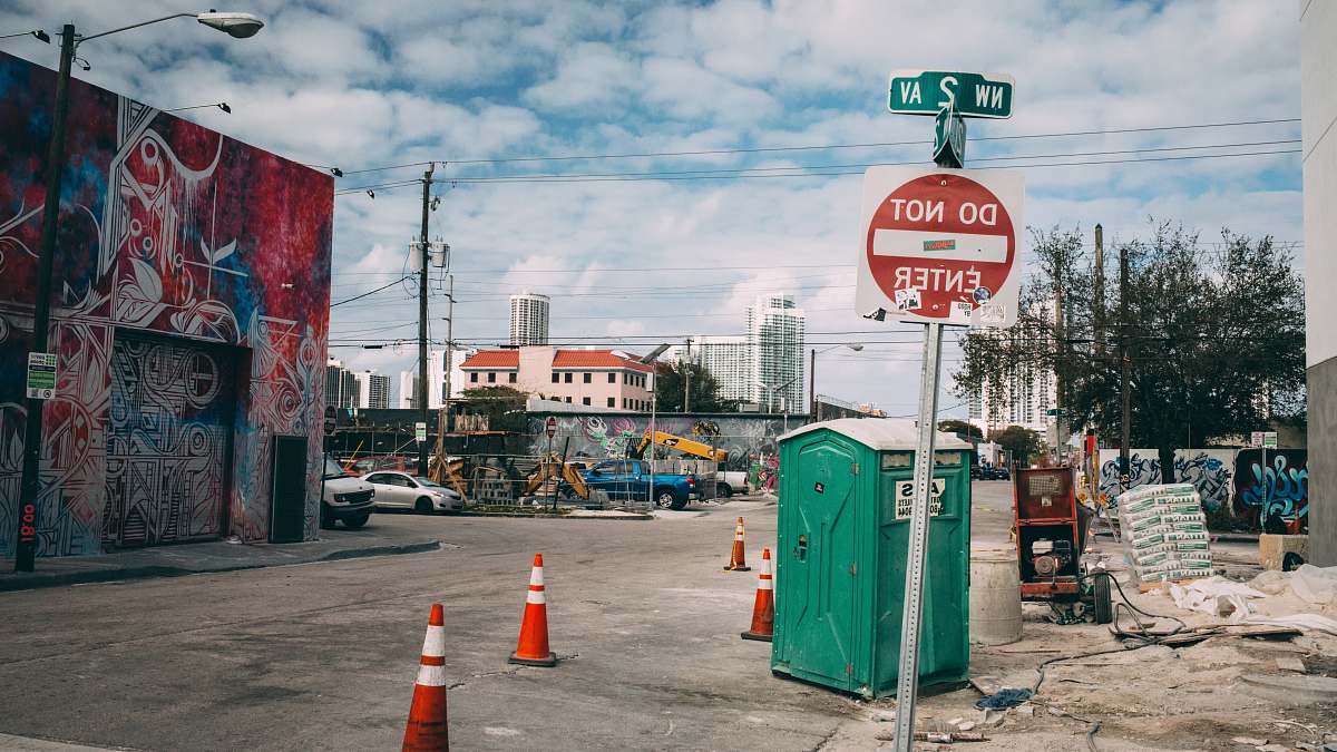 wynwood orange and white traffic cone graffiti